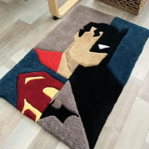Hand Tufted Wool Silk Rug, Superhero Art, Kids Room Decor