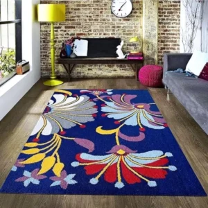 Modern Hand-Tufted Rug – Teal & Yellow Circle Pattern for Contemporary Living Room